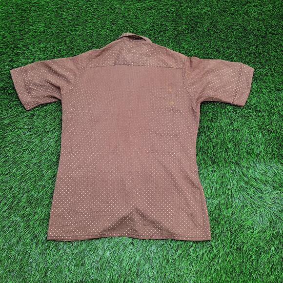 Vintage 90s Polka-Dot Disco Button Shirt Medium 18x27 Brown - Picture 2 of 11
